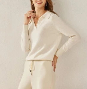 NWT $375 Theory Slouchy Polo Sweater in Cashmere Ivory L - Picture 1 of 5