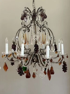Vintage French Crystal Beaded Chandelier Murano Italian Art Glass Fruit Grape A1 - Image 1 of 4
