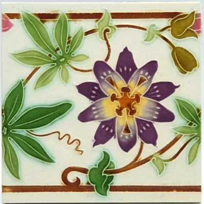 Azulejo Art Nouveau Bélgica Diseño Floral Céramiques de Morialmé, Oret C1900 AE3 Foto 1 de 3