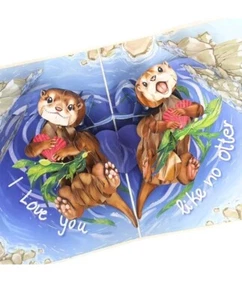 Otter I Love You 3D Pop Up Card Anniversary Birthday Wife Husband Romance Couple - Picture 1 of 8