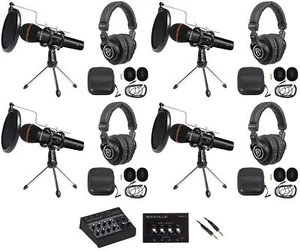 Rockville Line8 USB 4-Person Podcast Podcasting Recording Kit w/Mics+Headphones - Picture 1 of 12