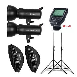 2X Godox SK400II Studioblitz + 95cm Softbox + Stativ + XPro-N Trigger Für Nikon - Bild 1 von 12