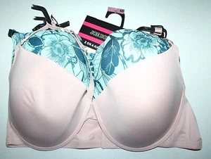 Joe Boxer Womens 2 Pack Plus Size Bra Set - Blue Floral/Pink Size 42D - Picture 1 of 4