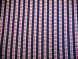 Nautical Fabric 7/8 Yard Red Anchors Ivory Rope Navy Blue Ivory Cotton Vtg Nov - Picture 1 of 2