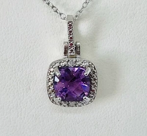 Bella Luce 18" 925 Sterling Chain & 5/8" Tall Amethyst & Halo Pendant NIB - Picture 1 of 5