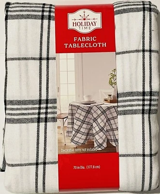 "MANTEL DE TELA BLANCO Y NEGRO HOLIDAY TIME 70"" MEZCLA POLIÉSTER REDONDO [HDX4]" Foto 1 de 3