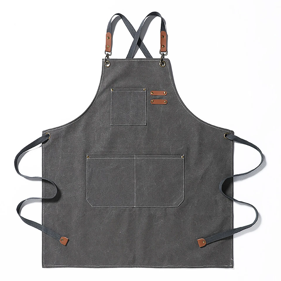 Men Women Thick Canvas Denim Bib Apron Kitchen Cooking Workshop Heavy Work Apron - Image 1 of 4