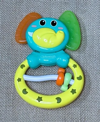 Infantino Azul Amarillo Elefante Mordedor Sonajero Juguete Sensorial Bebé Infante Caprichoso Foto 1 de 3