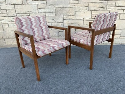 Pair of Mid Century Danish Modern Jens Risom Style Walnut Office Arm Chairs - Image 1 of 4