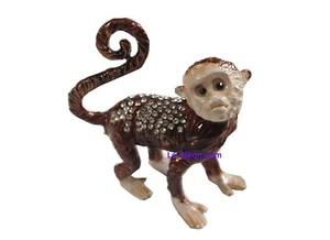 Bejeweled " Monkey " Hinged Metal Enameled Rhinestone Trinket Box - Picture 1 of 6