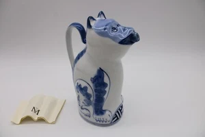 Vintage Rare MMA Hand Painted Cat Pitcher Creamer Blue & White w Info Sheet 8" - Picture 1 of 12