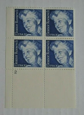 ELEANOR ROOSEVELT USA  20c Stamps Plate Block Of Four Scott # 2105 - Image 1 of 4