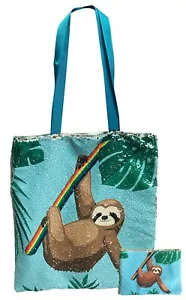 Sloth Sequin Magic Swipe Matching Handbag and Cosmetic Bag Set - Picture 1 of 5