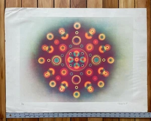 Stampa op art geometrica astratta metà secolo firmata e datata 1969 - Foto 1 di 6