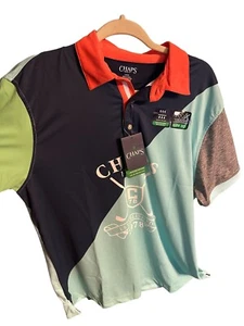 Chaps Golf Polo Shirt Mens Short Sleeve Color Block Blue Full Logo-Large - Picture 1 of 3