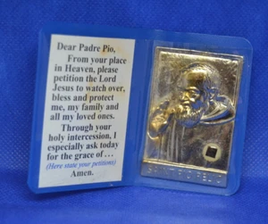 Reliquia de San Pío Medalla de Bolsillo Reliquia Patrón Santo Católico Tono Dorado Placa de Metal - Imagen 1 de 4