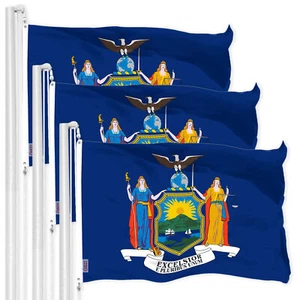 G128 3 Pack New York NY State Flag 3x5 Ft LiteWeave Pro Printed 300D Polyester - Picture 1 of 6