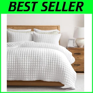 King Size White Quilt Bedding Set, Lightweight Soft Coverlet - Picture 1 of 10