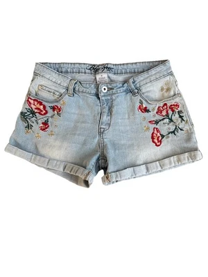 Shorts jeans feminino Blue Epic lavagem leve bordado flor tamanho 12 - Imagem 1 de 4