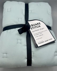 Almohada acolchada Pottery Barn moderna de punto cuadrado para bebé + niños falsa euro cuadrada AQUA - Imagen 1 de 9