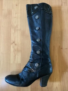 Moma Damas Avant-Garde Cuero Botón Charol Botas Cremallera Negro Alto EU 40/US 8.5 - Imagen 1 de 14