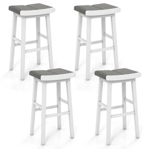 Set of 4 Saddle Bar Stools Bar Height Backless Kitchen Island Pub Chairs Gray - Picture 1 of 9
