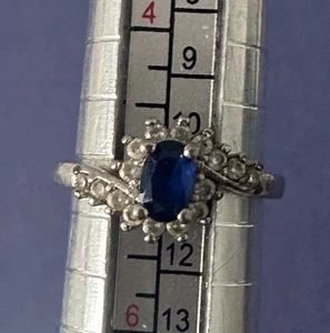 Anillo de Plata de Ley Talla 5 Cristal Azul Halo Ovalado Facetado Impresionante Pinky 925 - Imagen 1 de 12