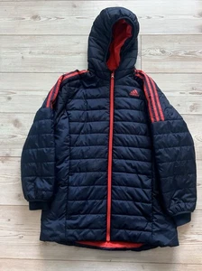 Adidas Essentials Men UK L Puffer Coat Hooded Jacket Full Zip Cuffed Sleeves - Picture 1 of 15