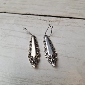Lunt Florentine Scroll Sterling Silver Dangle Earrings Spoon Handle  - Picture 1 of 7