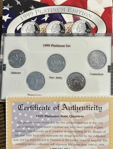 1999 Platinum Edition State Quarter Collection. Pure Platinum Layered. COA - Picture 1 of 2