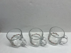 Libbey Holly & Berry Ribbon Gold Rimmed Holiday Mugs - Set Of 3 - Picture 1 of 5