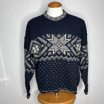 Suéter Tejido Invierno Esquí Copo de Nieve Lana Demetre XL De Colección - Azul Blanco EE. UU. Foto 1 de 4