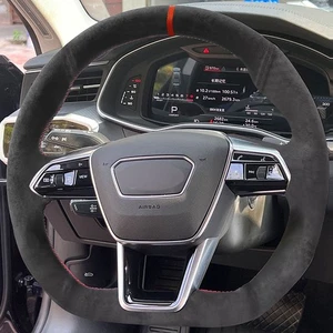 Suede Red-Line Steering Wheel Leather Cover For Audi E-Tron 2019 2020 2021 2022 - Picture 1 of 7