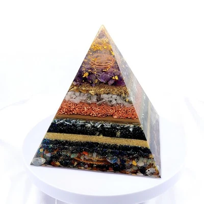 Orgonit Pyramide Amethyst Bergkristall Schungit Turmalin 24K Gold 14 cm 1,7 kg - Bild 1 von 4