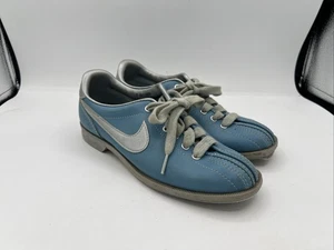 Nike Zapatos de Bowling Hombres 7 Mujeres 8 Azul Plateado Cuero Tenis Atléticos De Colección - Imagen 1 de 12