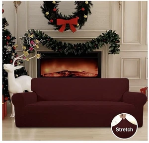 Stretch Sofa Slipcover 1 Pc Protector Couch Soft with Elastic Bottom Large Wine - Picture 1 of 8