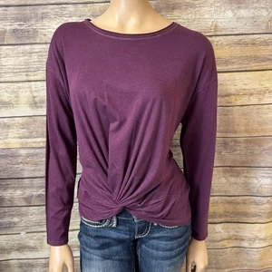 White House Black Market Long Sleeve Twist Front Casual Tee Shirt Purple M Scoop - Picture 1 of 7