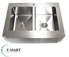 36 Inch Stainless Steel Flat Front Farm Apron Double 50/50 Bowl Kitchen Sink