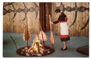 Baking Salmon Native Woman Blake Island State Park WA Vintage Photo Postcard - Picture 1 of 2