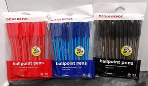 3 Packs Office Depot Ballpoint Pens~Black (10 Pens)~Blue (10 Pens)~Red (10 pens) - Picture 1 of 7