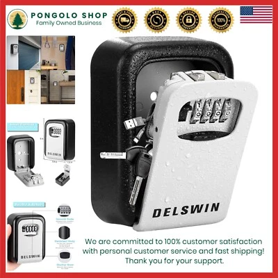 Wall Mounted Key Lock Box Weatherproof 4-Digit Combination Key Storage - Image 1 of 4