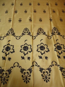 Vtg 1970's Fabric Curtain Black-Gold Satin Panel Print 90"L x 41"W - Picture 1 of 3