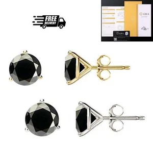 14K Gold GRA CertifiedD-VVS1 Black Moissanite Martini PushBack Stud Earrings - Picture 1 of 14