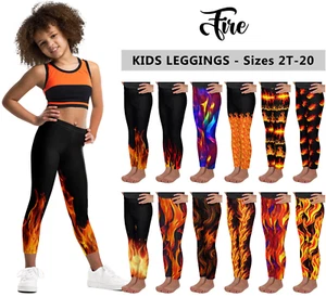 Kids Fire Flames Leggings #1 - Baby Girls Boys Teens Girl on Fire Costume Gift - Picture 1 of 29