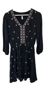 Xhilaration BoHo Peasant Style All Seasons 3/4 Sleeve Embroidered A Line Dress M - Picture 1 of 9