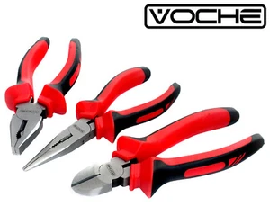 3PCE VOCHE HEAVY DUTY 200mm COMBINATION LONG NOSE SIDE CUTTER CUTTING PLIERS SET - Picture 1 of 3