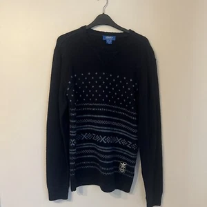 Adidas Originals Mens Fair Isle Sweater Navy Blue Light Blue XZ Crew Neck Medium - Picture 1 of 10