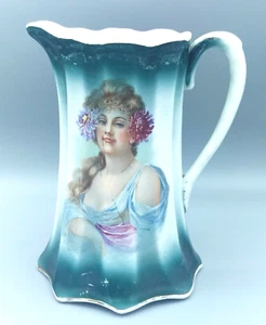 Victorian Ironstone Portrait Pitcher E.L.P. Co Woman Spider Mums in Hair - Picture 1 of 7