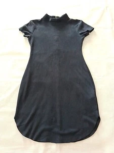 Ladies Bodycon Dress AX Paris Size 8 Short Sleeve High Neck Suede Navy 23276 - Picture 1 of 17