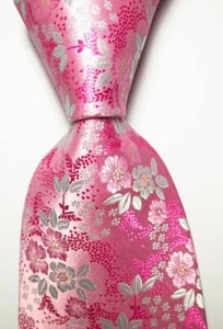 New Classic Floral Pink White JACQUARD WOVEN 100% Silk Men's Tie Necktie - Picture 1 of 2